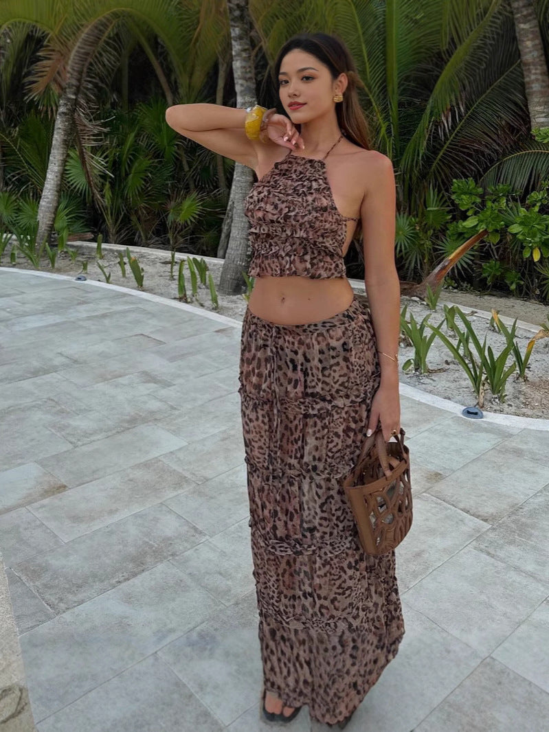 Leopard Print Backless Spaghetti Strap Maxi Evening Dress LUXEN Leopard Print Backless Spaghetti Strap Maxi Evening Dress LUXEN