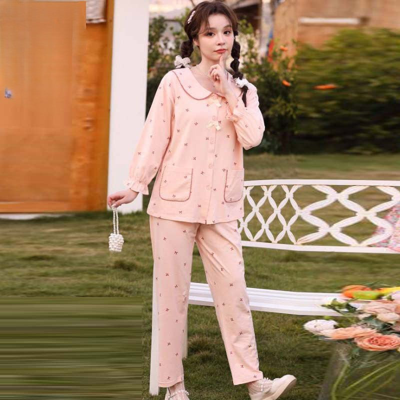 Cotton Pajama Co Ord Set – Collared Cardigan & Trousers (Mercerised Feel)