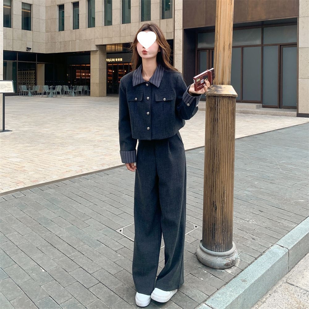 Women’s Co Ord Set Korean Style Gray Blazer & Pants (PVC-Blend)