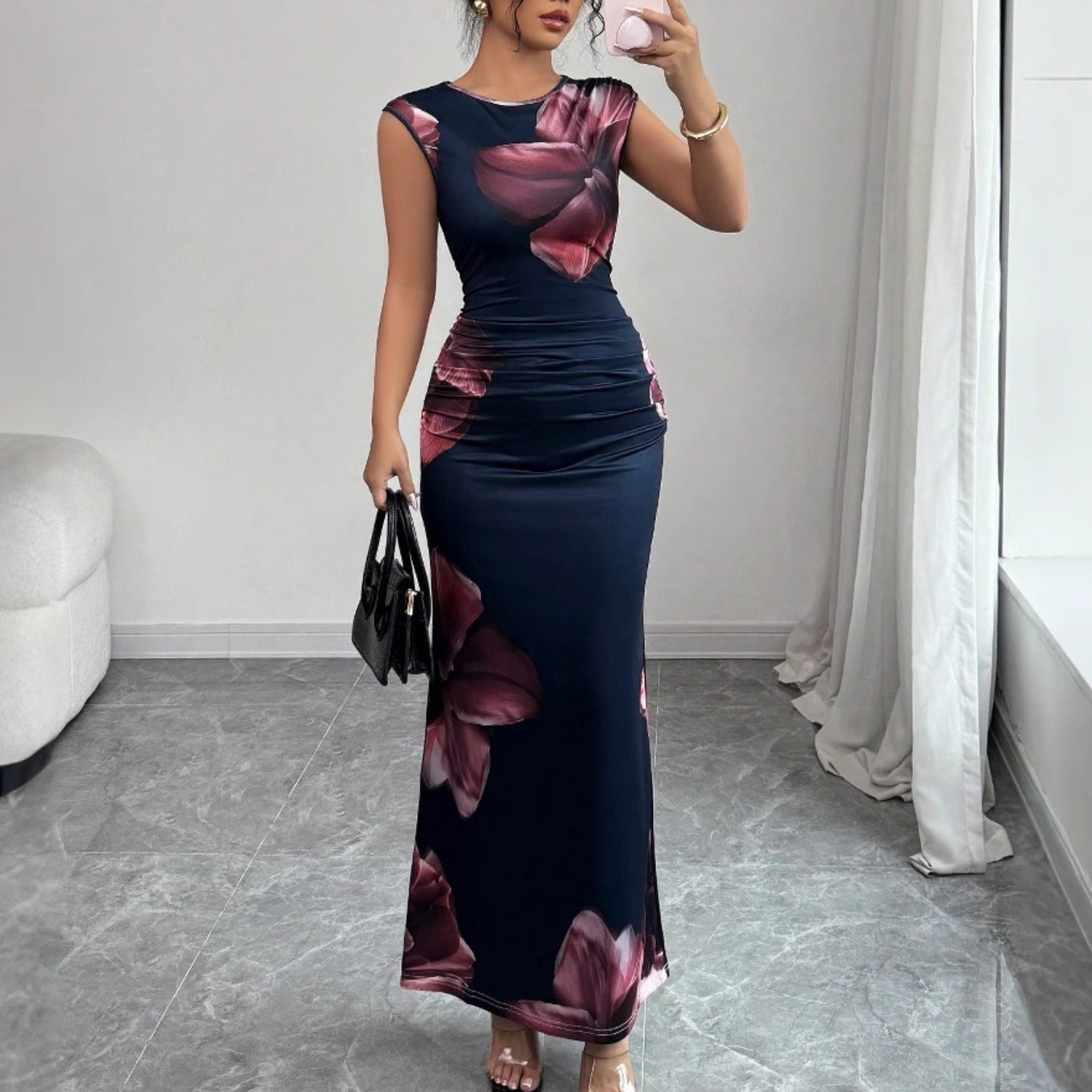 Chic Printed Sleeveless Slim Fit Long Dress