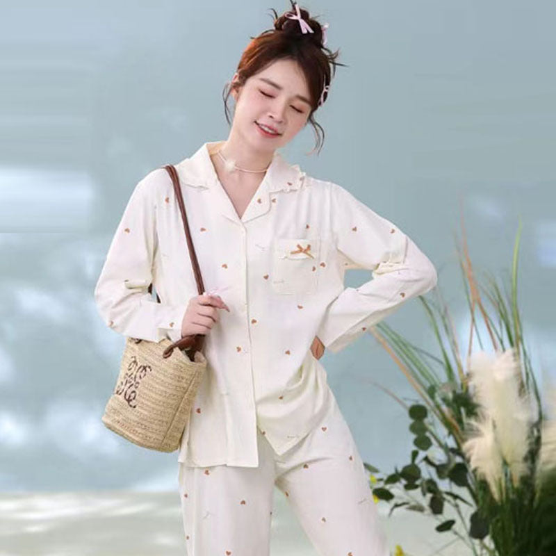 Cotton Pajama Co Ord Set – Collared Cardigan & Trousers (Mercerised Feel)