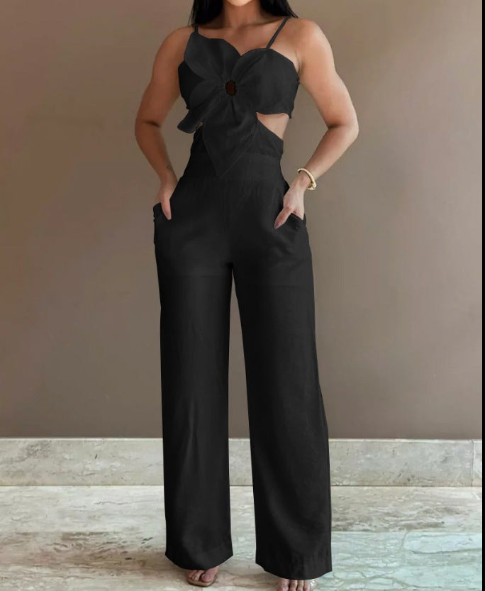 Elegant White Polyester Backless Straight-Leg Summer Jumpsuit