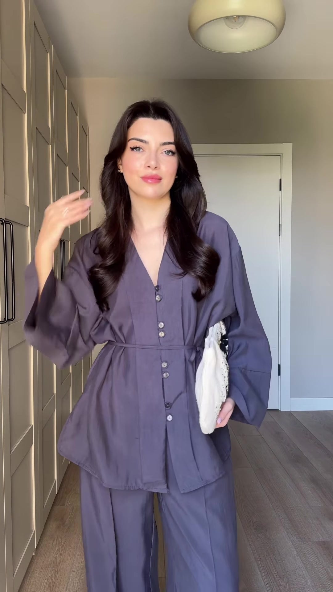 Elegant Wide-Leg Pants Co Ord Set – Single-Breasted Blazer, Long Sleeve