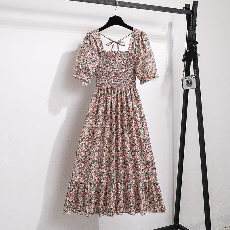 French-Inspired Midi Floral Dress with One-Shoulder