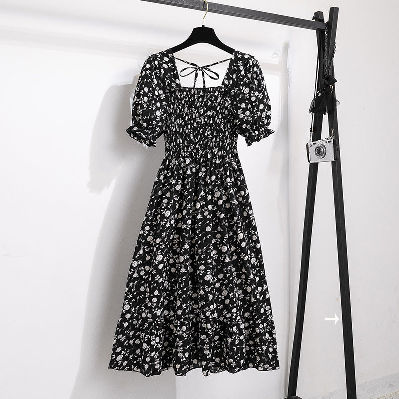 French-Inspired Midi Floral Dress with One-Shoulder