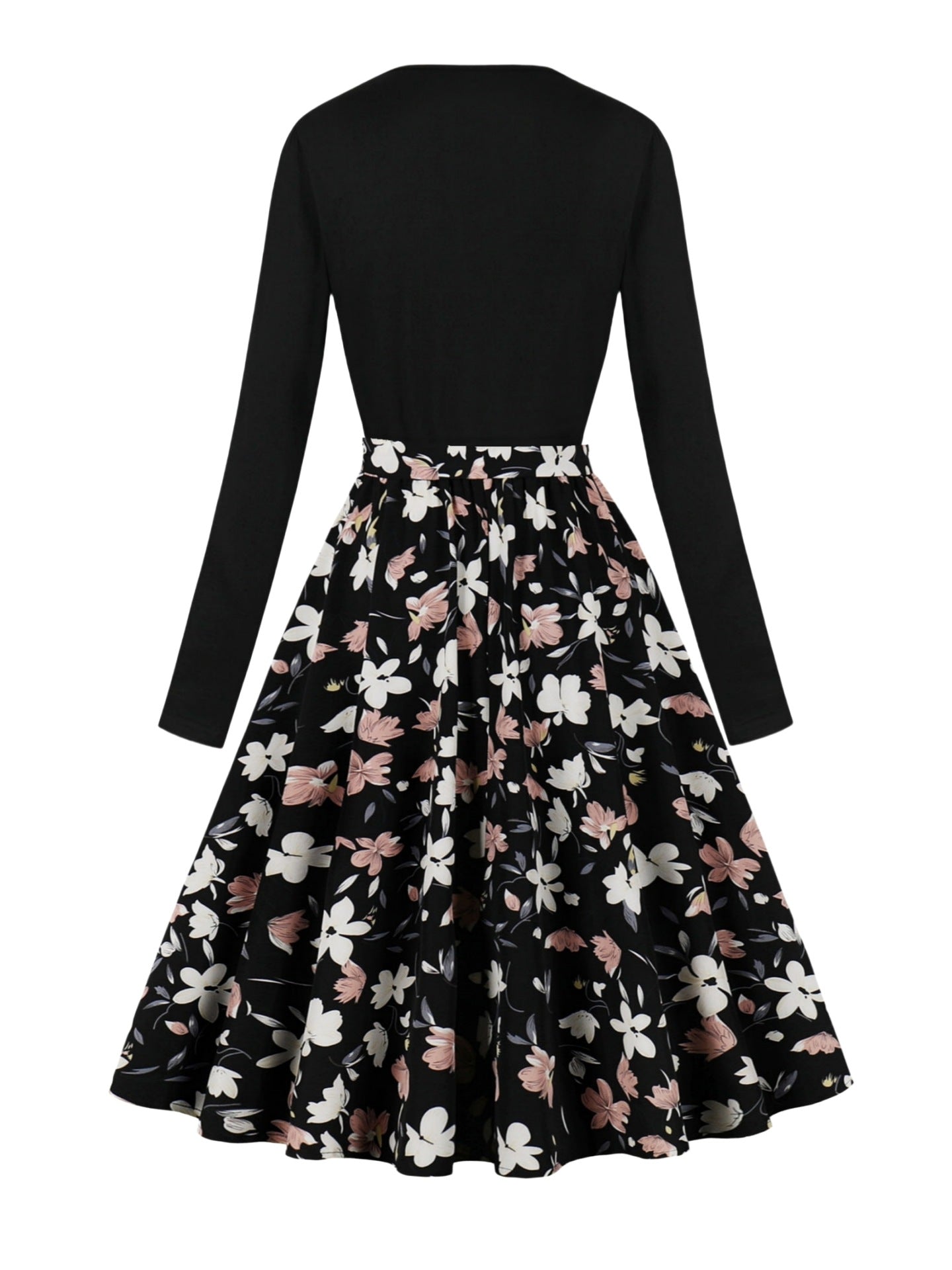 Retro Printed Long Sleeve Swing Dress