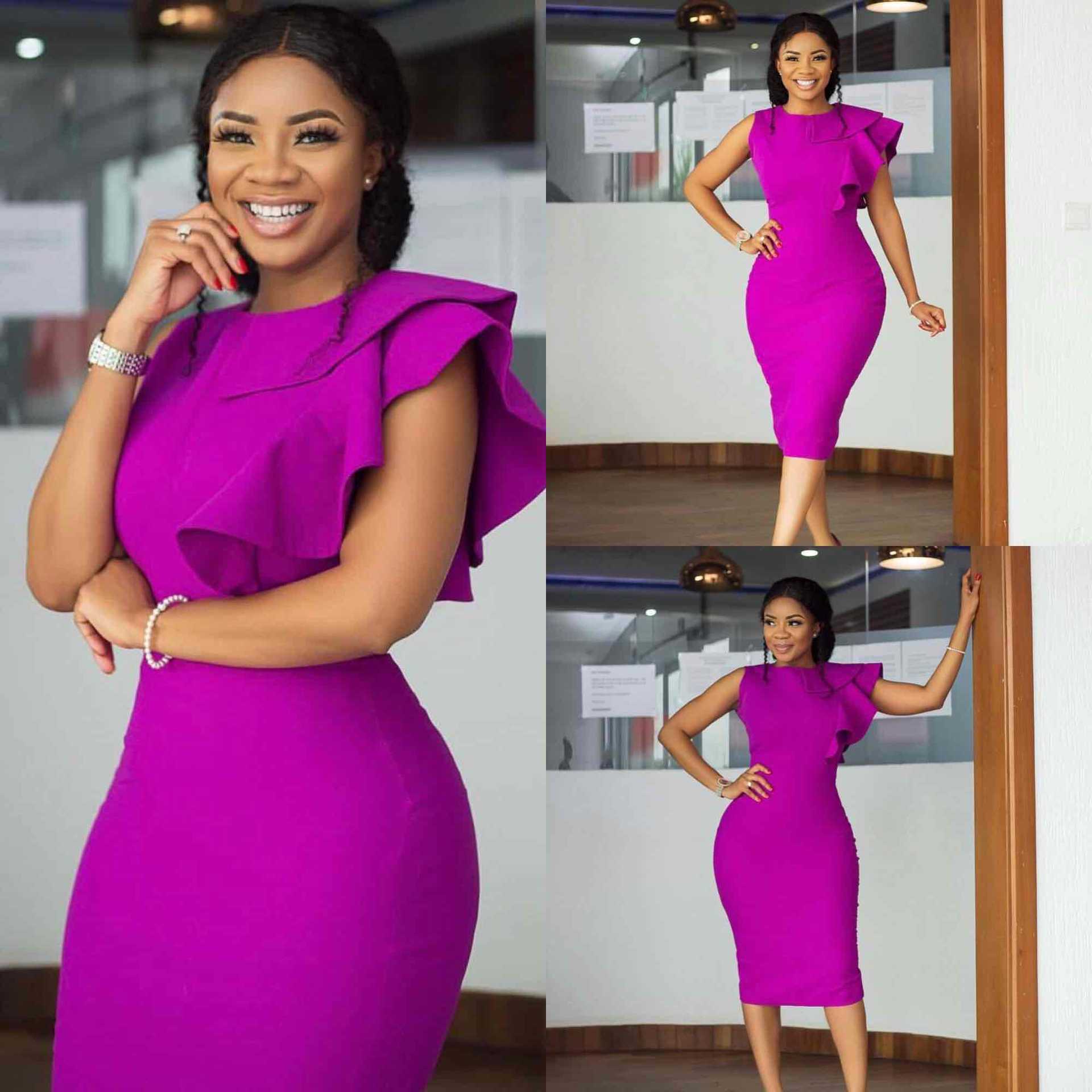 Chic Ruffle Sleeve Solid Color High Waist Commuter Midi Dress