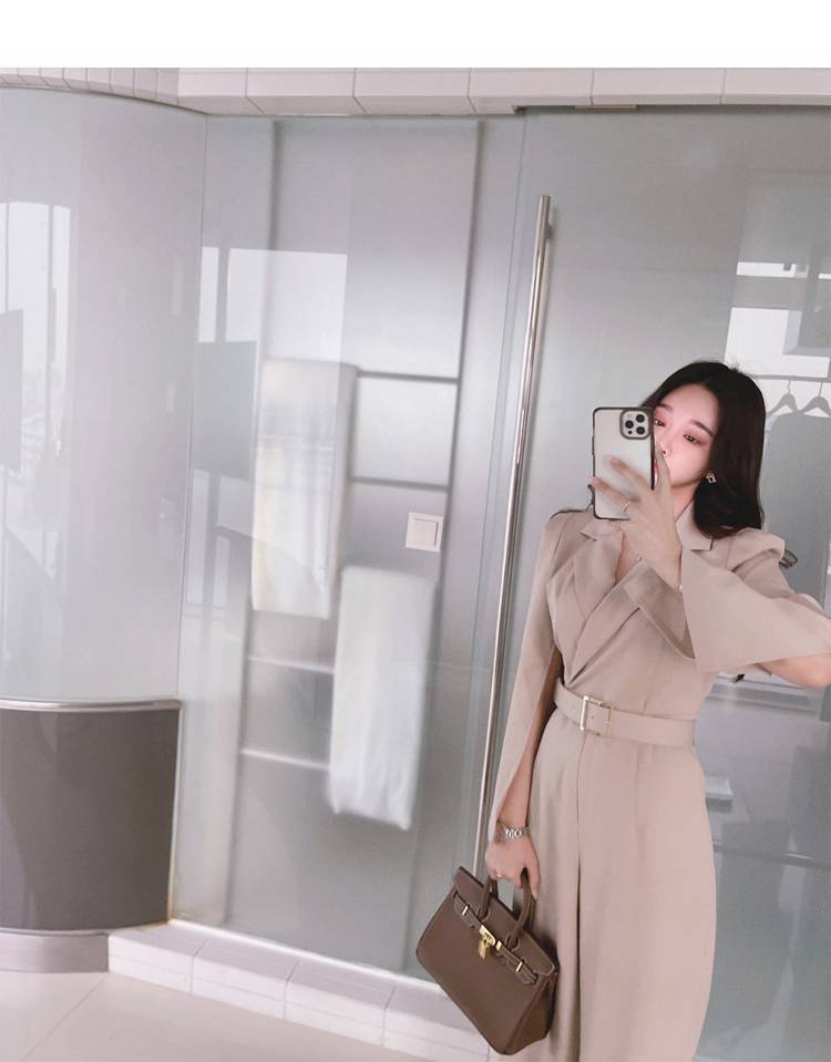 Korean Style Slim Suit Collar High Waist Professional Office Jumpsuit