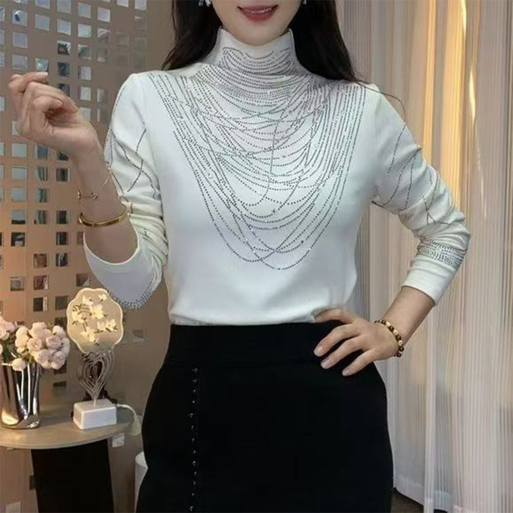 German Velvet Hot Diamond Half Turtleneck Long Sleeve Top