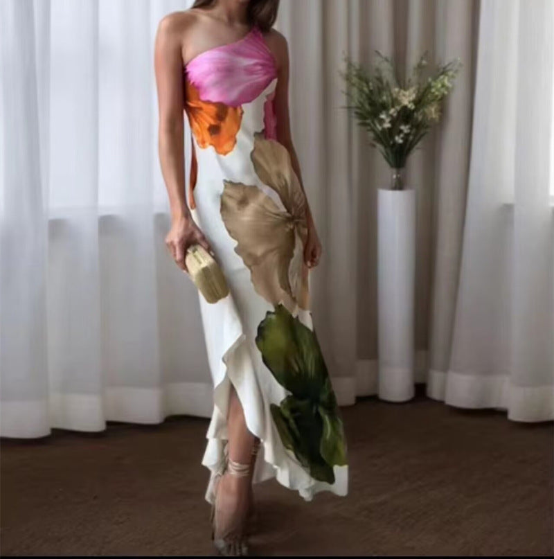 Trendy Printed Suspender Strappy Sleeveless High Waist Maxi Dress