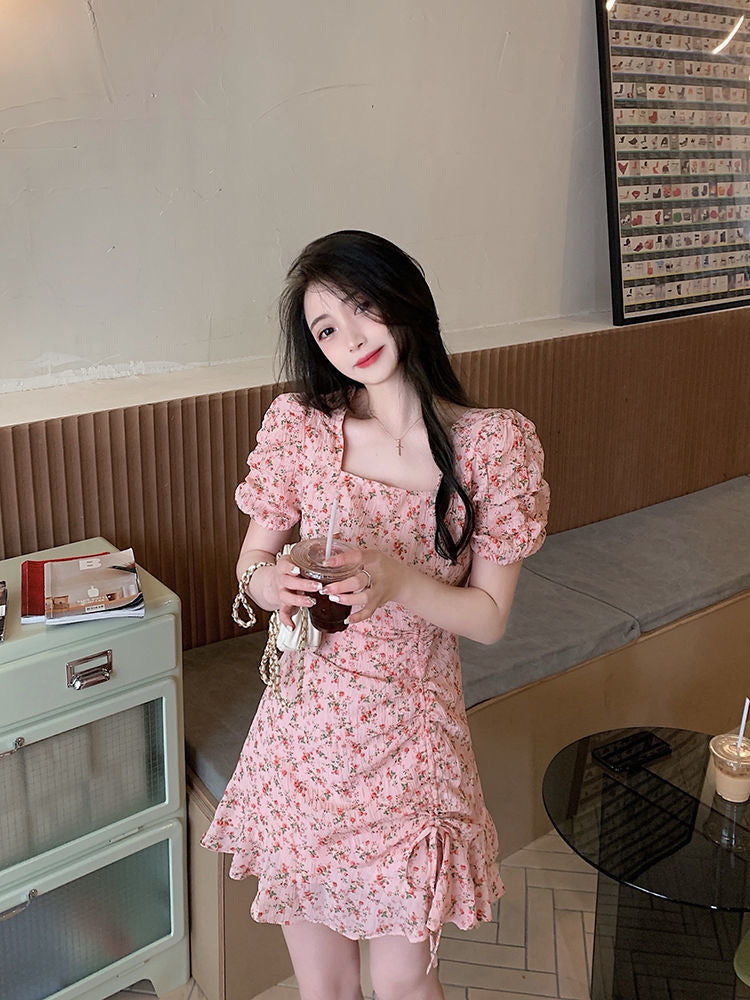 Floral Polo Collar Princess Sleeve Chinese Style Elegant Midi Dress