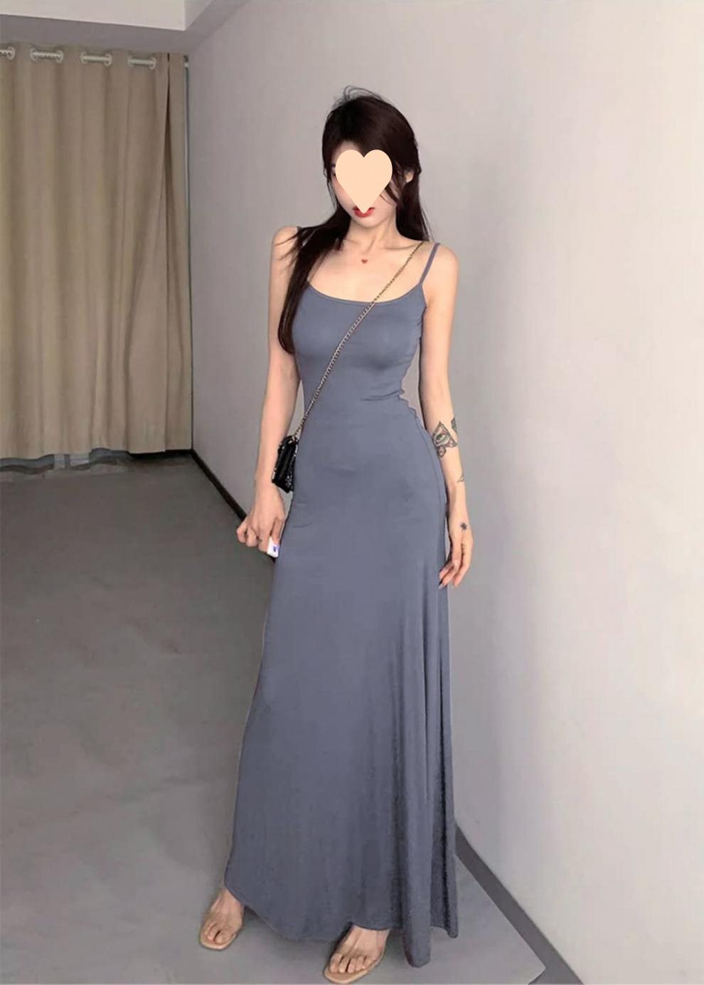 Minimalist Sleeveless Polyester Midi Fairy Dress with Stand Collar