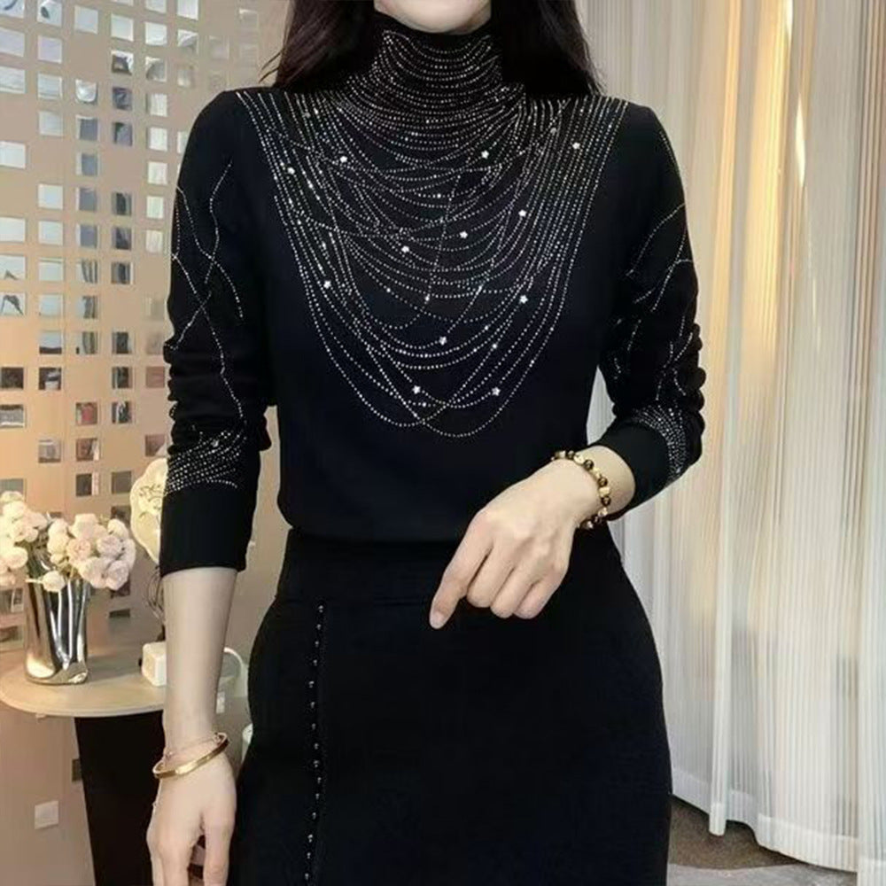 German Velvet Hot Diamond Half Turtleneck Long Sleeve Top