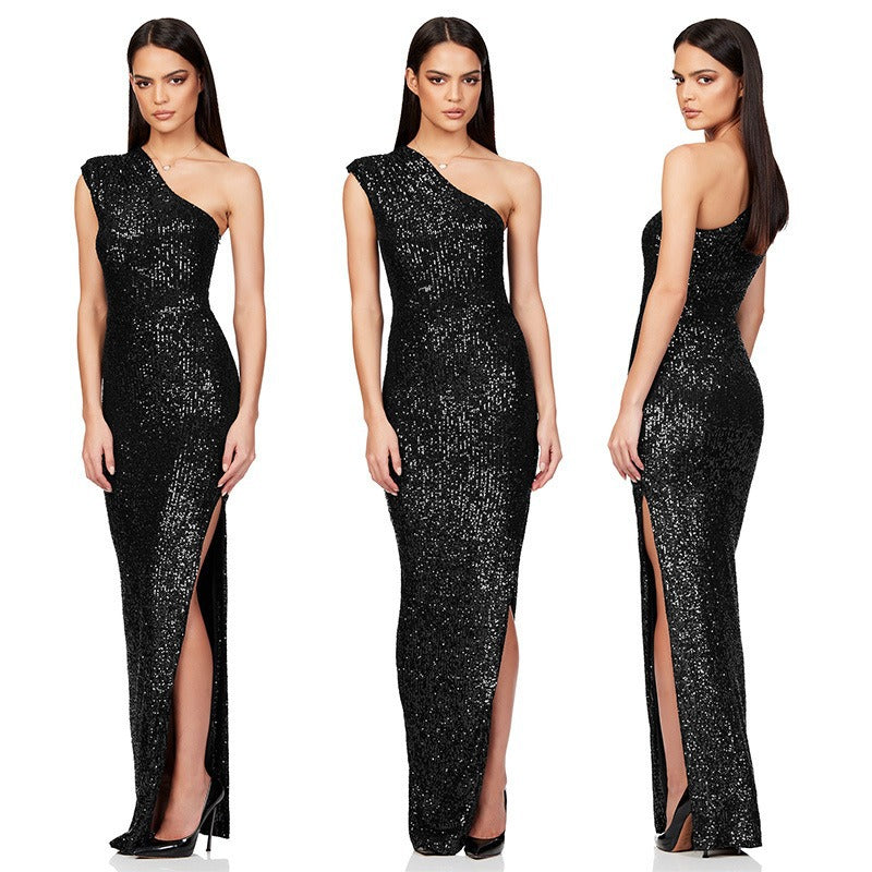 Trendy Black Sequin Geometric Pattern Sleeveless Glam Party Top