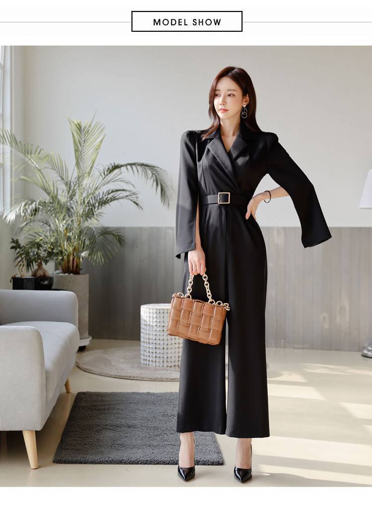 Korean Style Slim Suit Collar High Waist Professional Office Jumpsuit