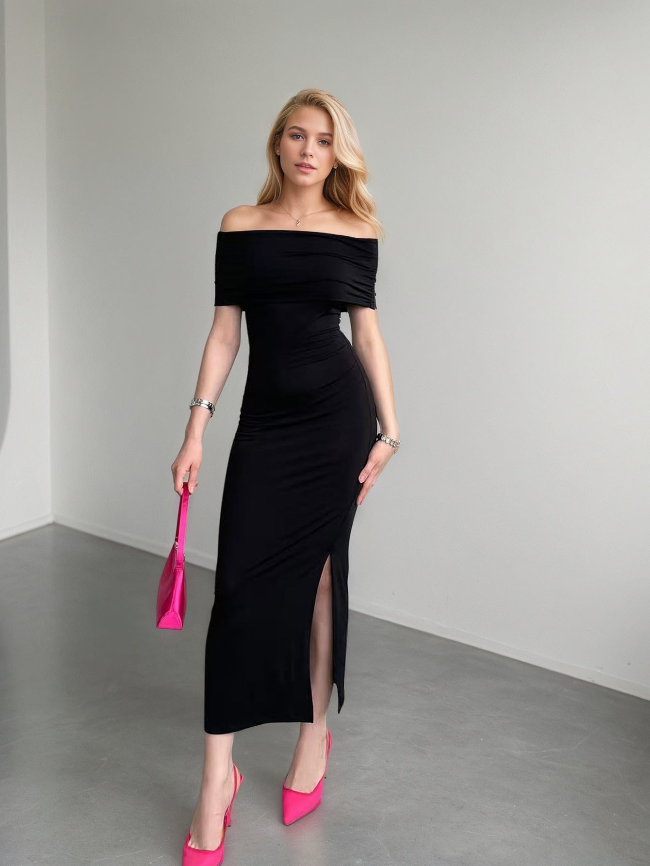 Elegant One-Shoulder Slit Long Evening Dress