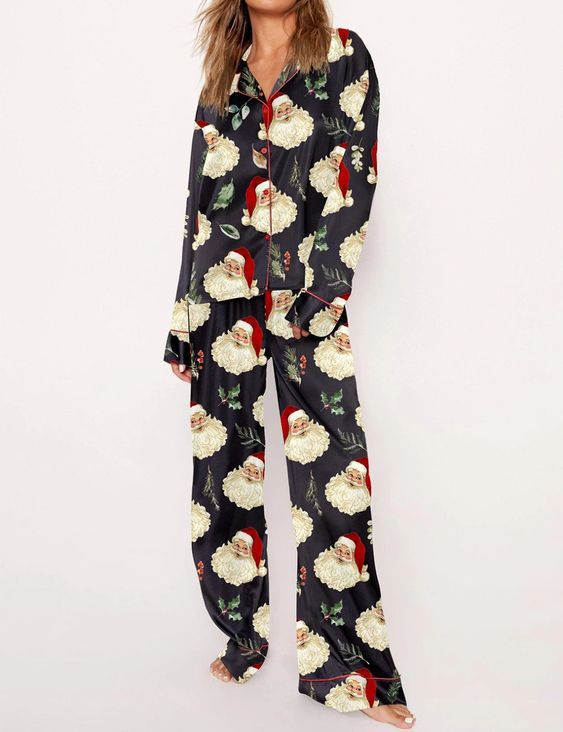 Festive Print Pajama Co Ord Set – Long Sleeve Top & Pants (Christmas Edit)