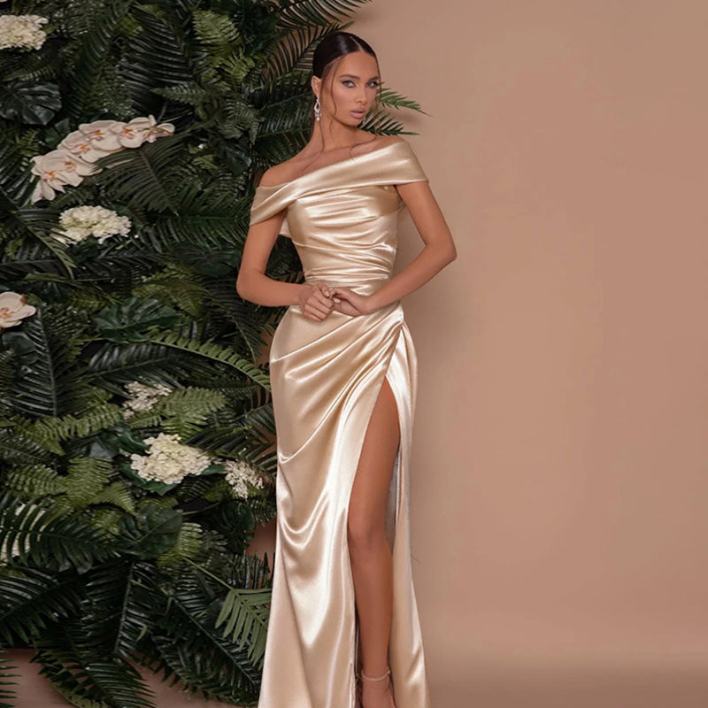 Glamorous Mercerized One-Shoulder Slit Maxi Dress