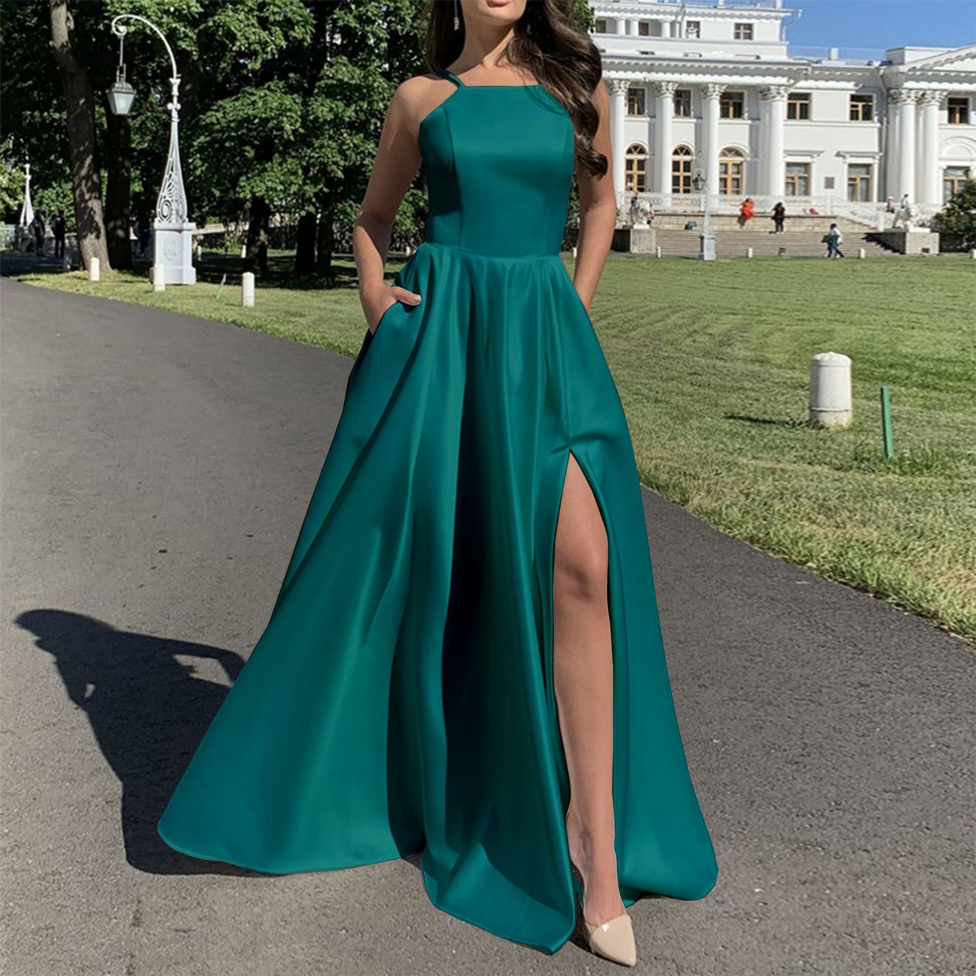 Graceful White Polyester One Shoulder Irregular Long Dress