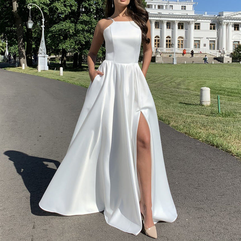 Graceful White Polyester One Shoulder Irregular Long Dress