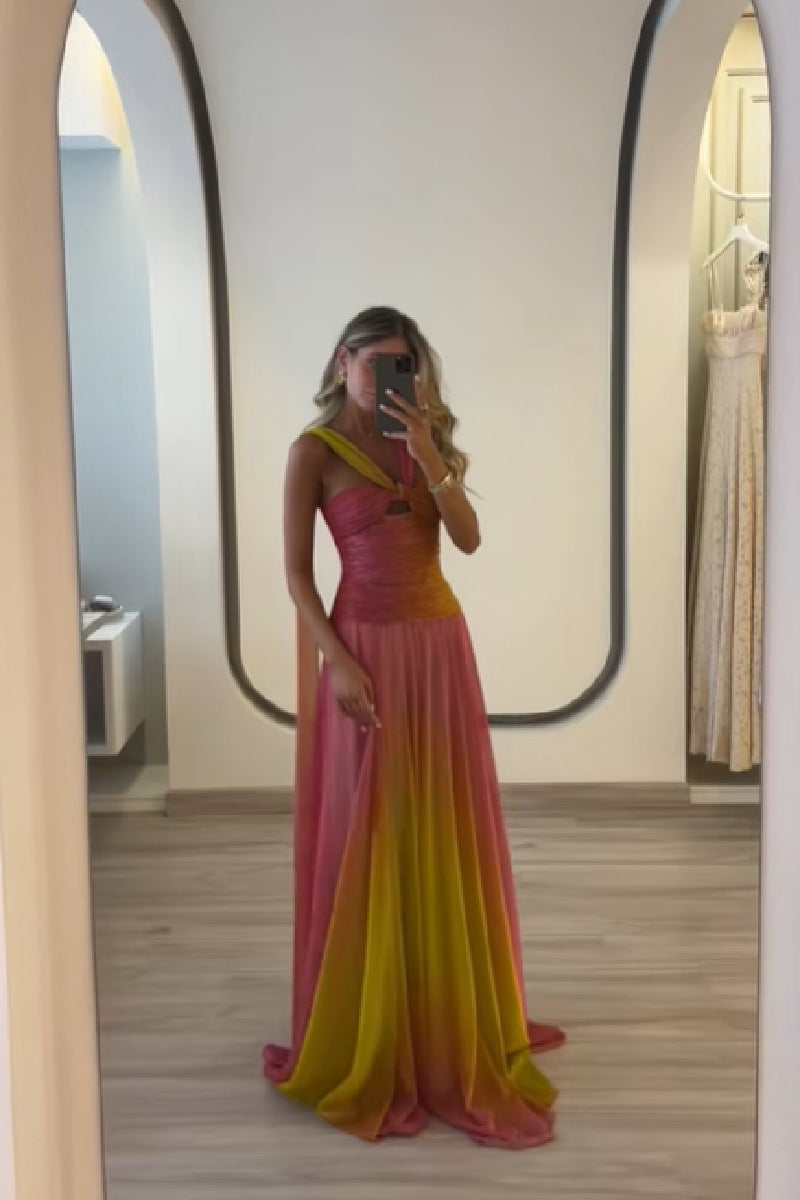 Gradient Halter Neck Two-Piece Elegant Summer Skirt Set