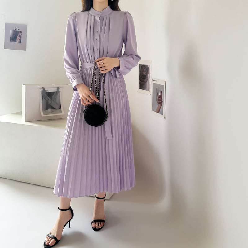 Japanese Style Casual High Waist Button Pleated Midi Dress 2025