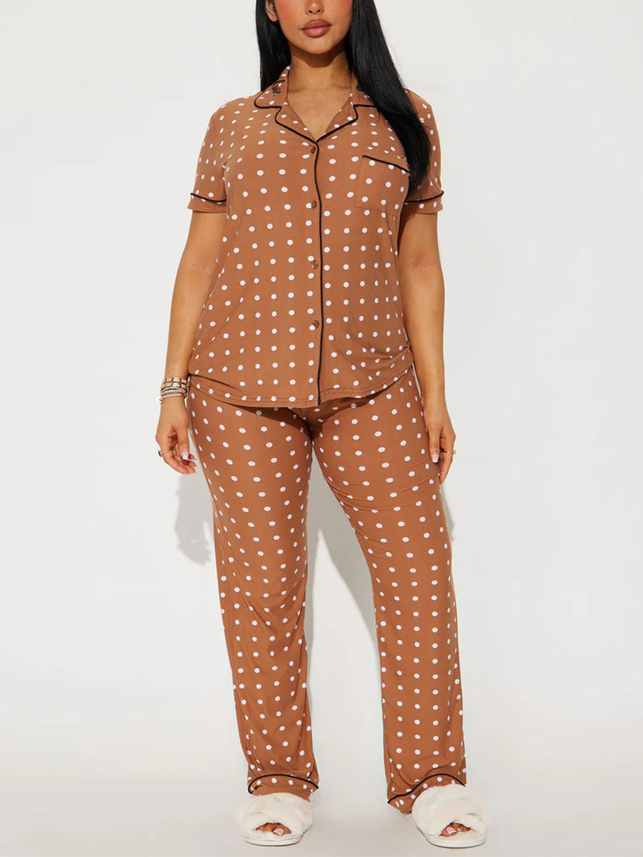 Letter Embroidery Pajama Co Ord Set – Short Sleeve Shirt & Trousers