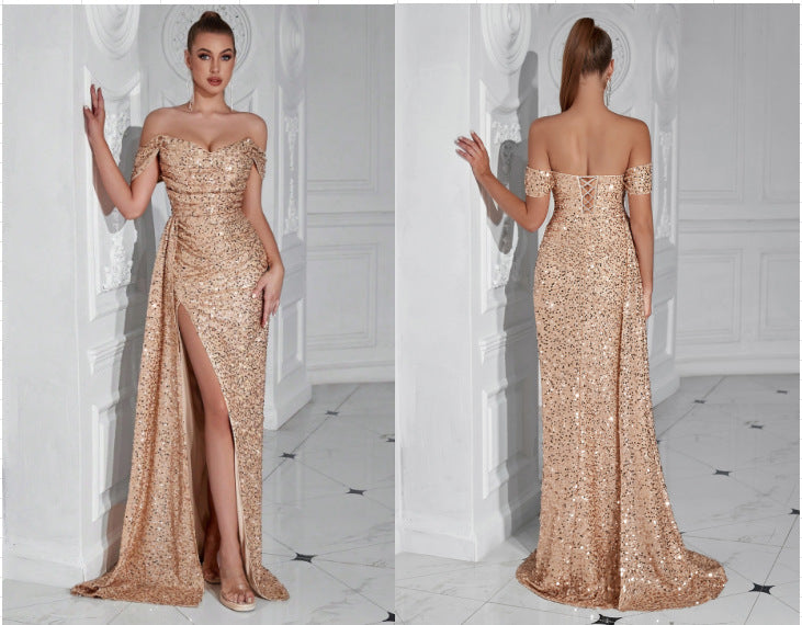 Luxury Sequin One-Shoulder Mermaid Party Gown with Sparkling Detailing