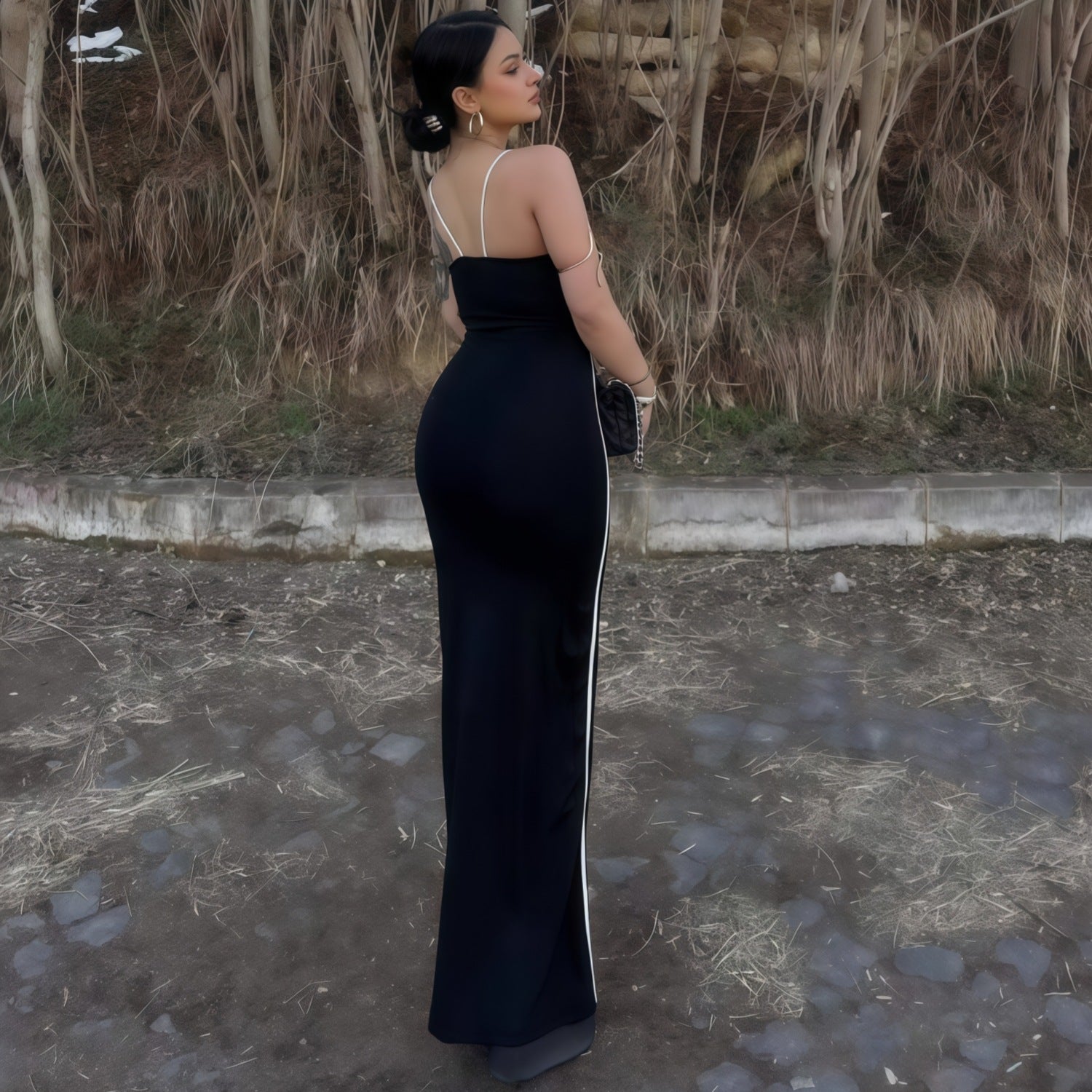 Elegant Red Color-Block Sleeveless Bodycon Maxi Dress