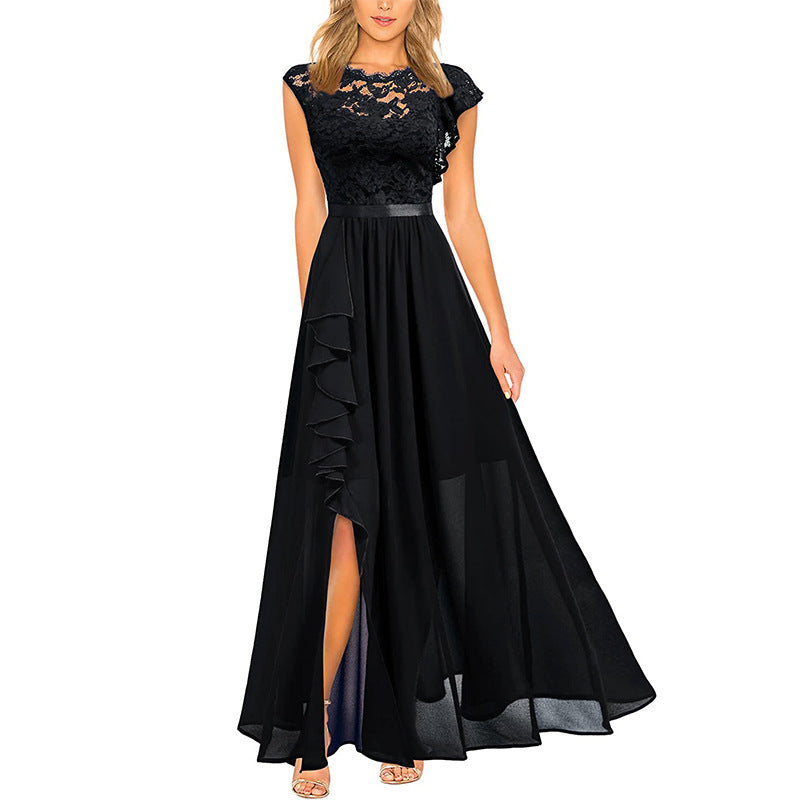 Elegant Lace Spliced Polyester Bridesmaid Maxi Dress 2025