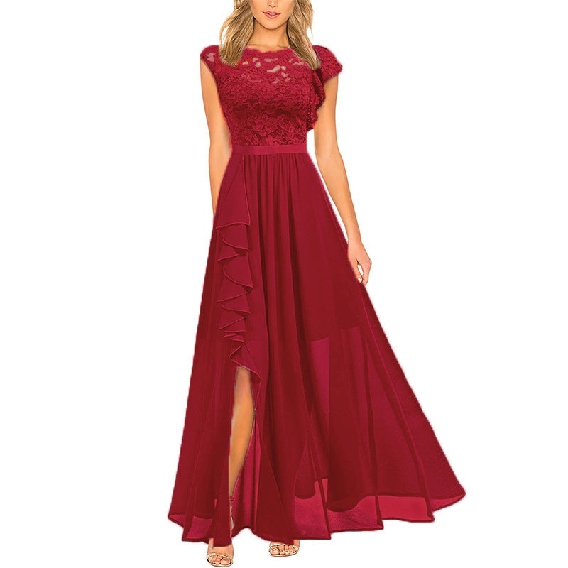 Elegant Lace Spliced Polyester Bridesmaid Maxi Dress 2025
