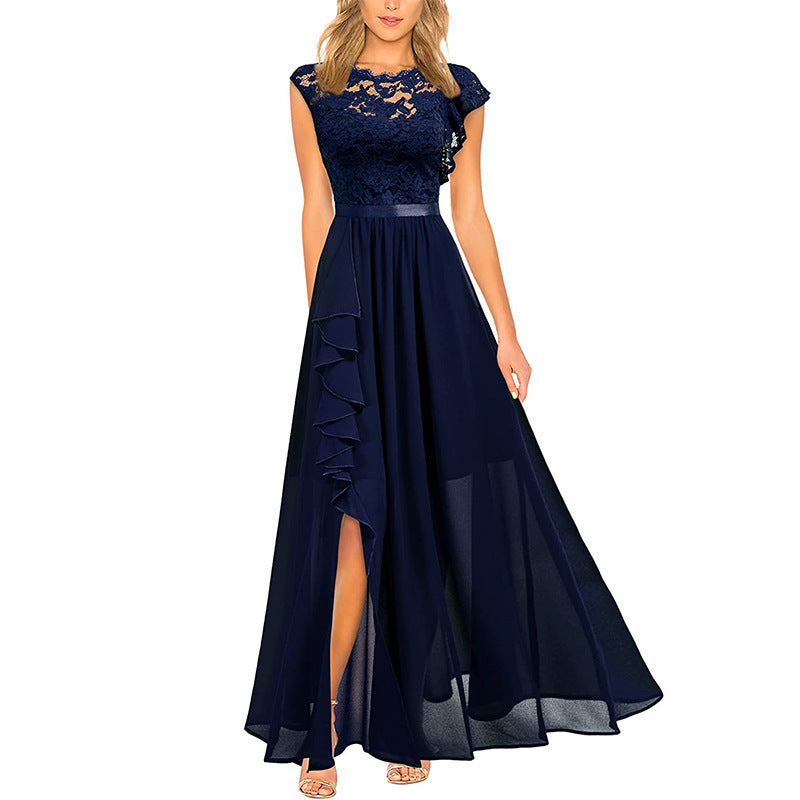 Elegant Lace Spliced Polyester Bridesmaid Maxi Dress 2025