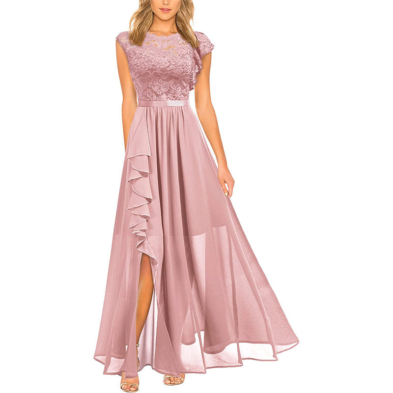 Elegant Lace Spliced Polyester Bridesmaid Maxi Dress 2025