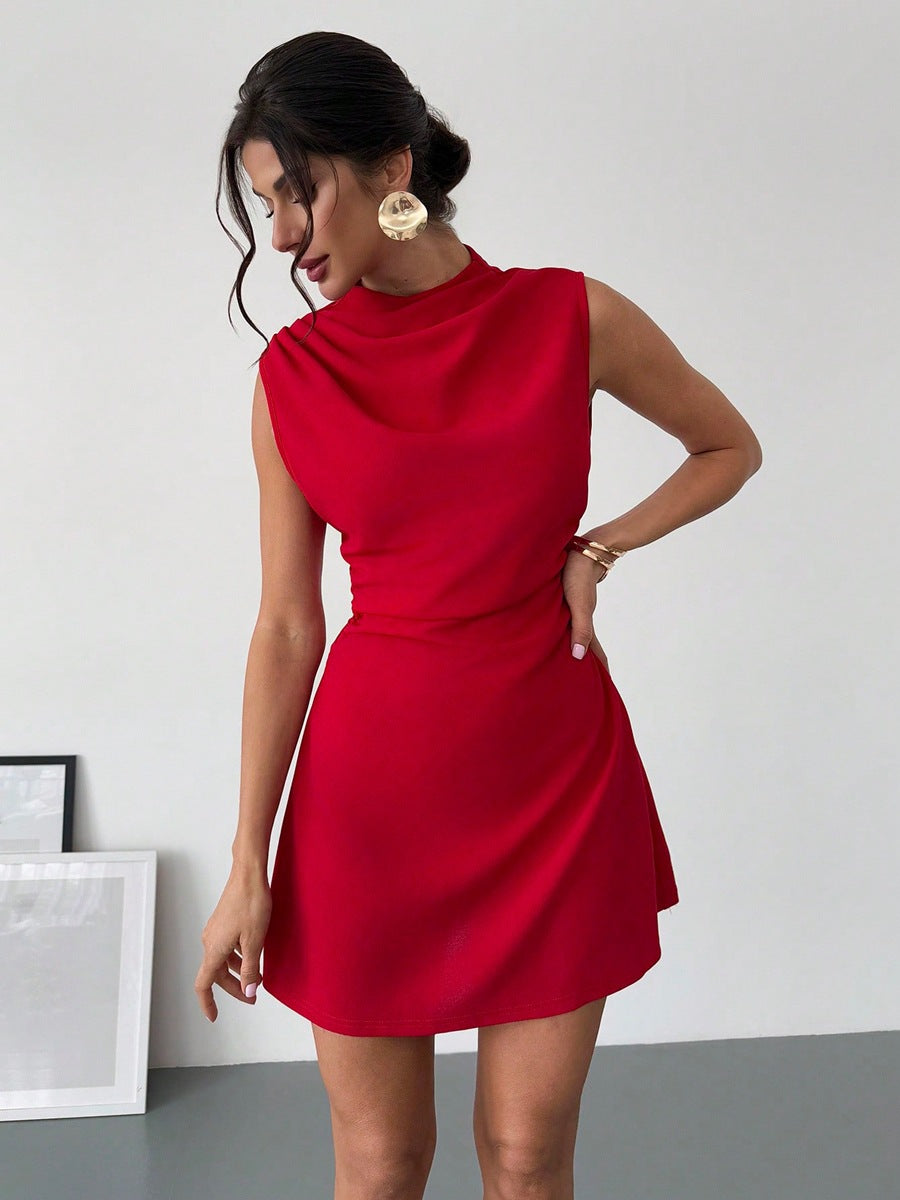 Elegant Satin Sleeveless Zipper-Back Midi Dress Summer 2025