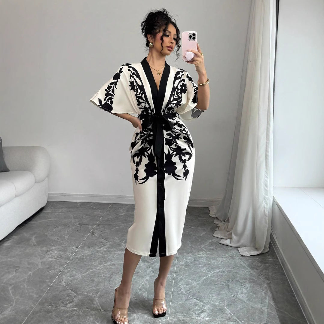 Elegant Black and White Sequin Polyester Square Neck Midi Dress