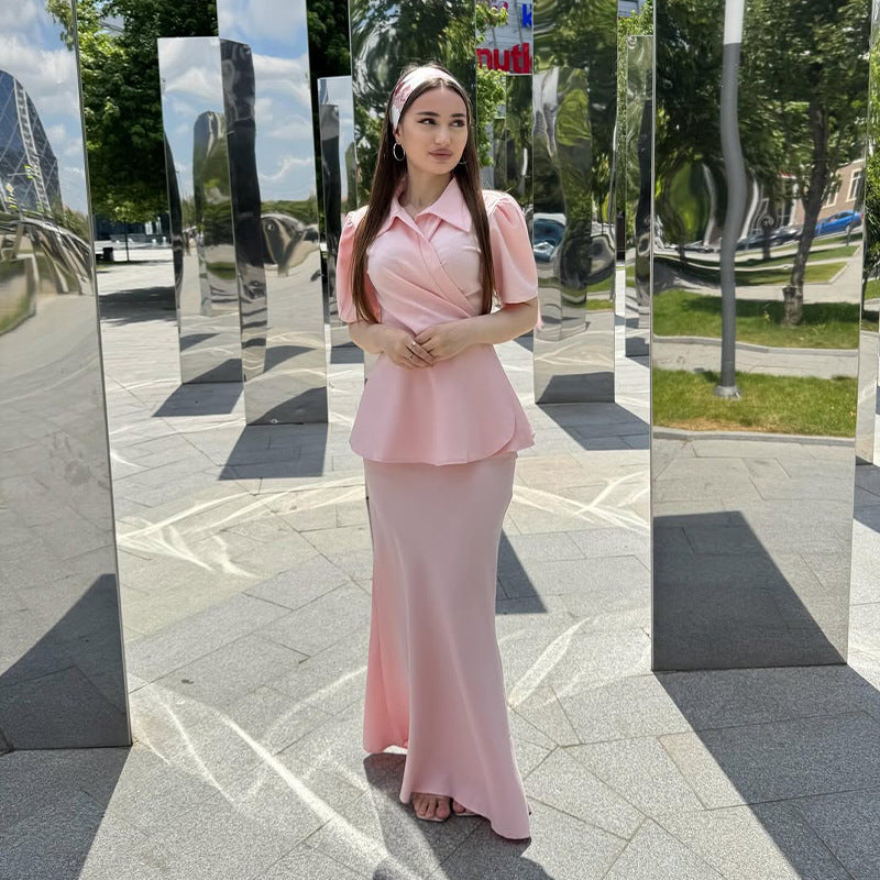 Polo Dress Co Ord Set – Slim Knit Dress with Matching Layer (3/4 Sleeve)