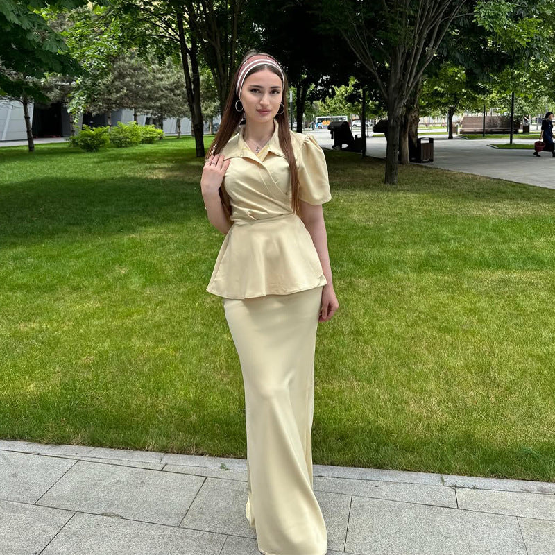 Polo Dress Co Ord Set – Slim Knit Dress with Matching Layer (3/4 Sleeve)