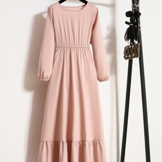 Retro Ruffle Mid-Length Dress with Hooded Crewneck