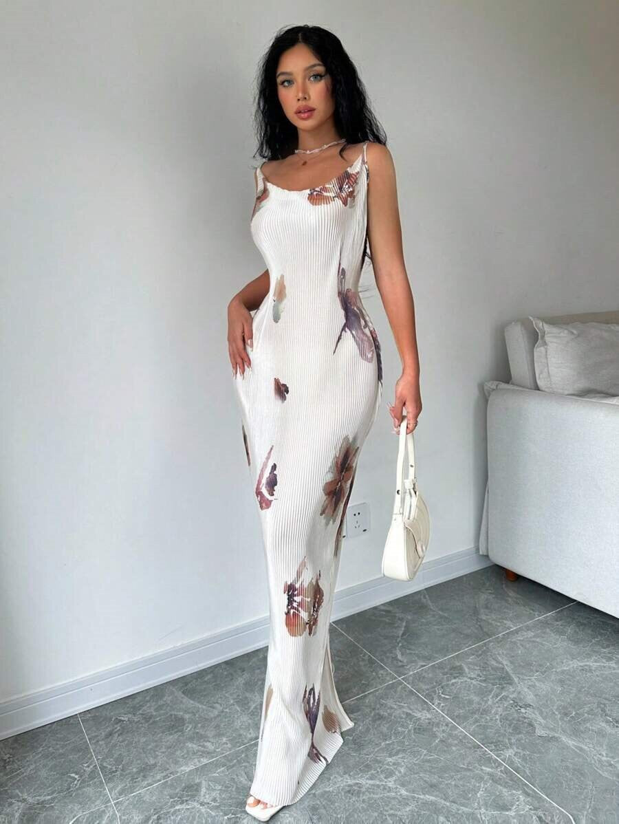 Floral Embossed Satin Camisole Dress