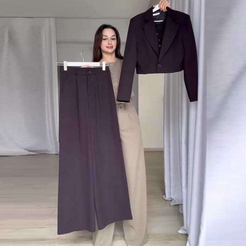Elegant Lapel Long Sleeve High Waist Two-Piece Pants Suit for Women