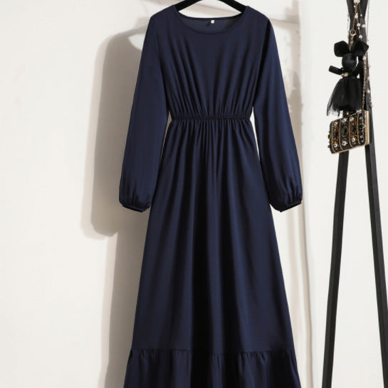 Retro Ruffle Mid-Length Dress with Hooded Crewneck