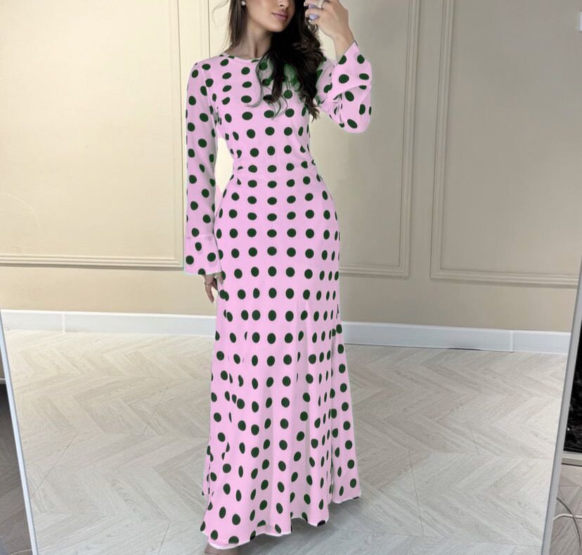 Elegant Polka Dot and Leopard Print Long Sleeve Maxi Dress for Women
