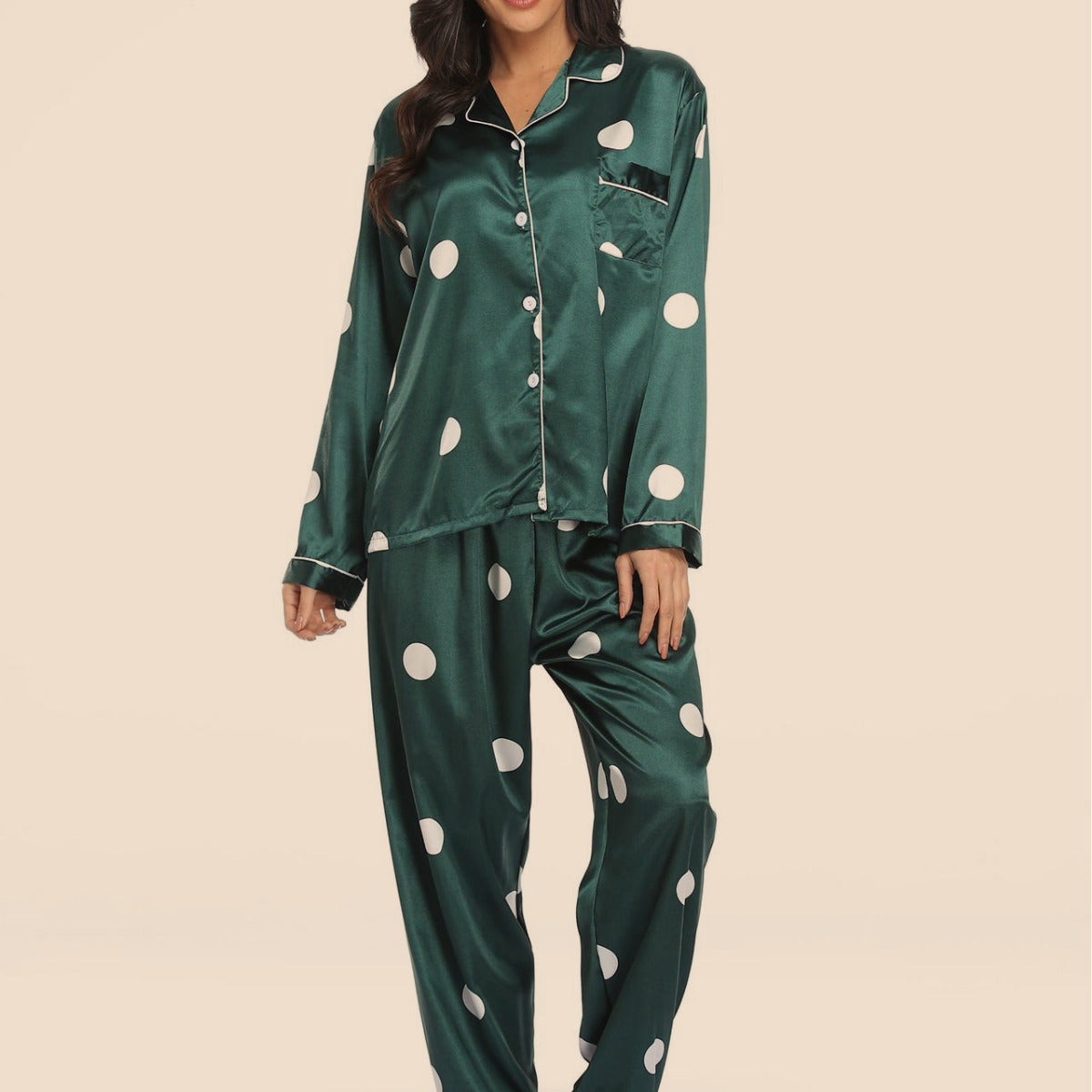 Satin Pajama Co Ord Set – Silky Lapel Shirt & Trousers, Stretch Satin