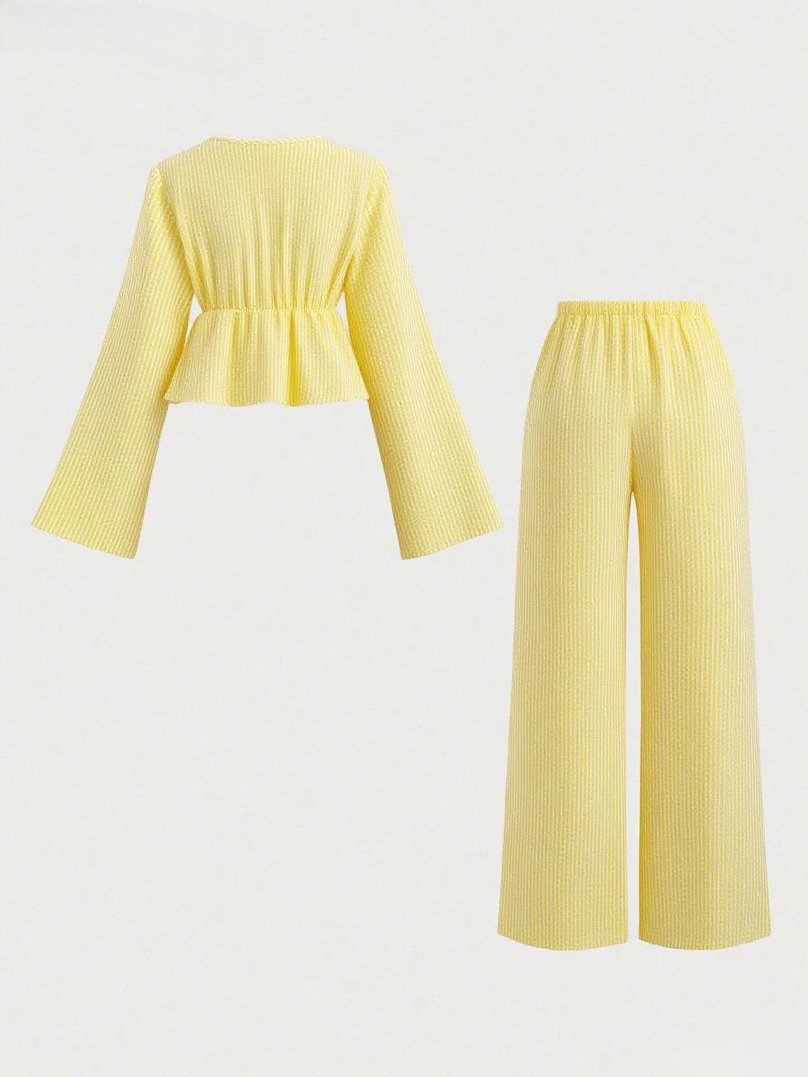 Striped Loose Fit Two-Piece Casual Pants Suit for Women