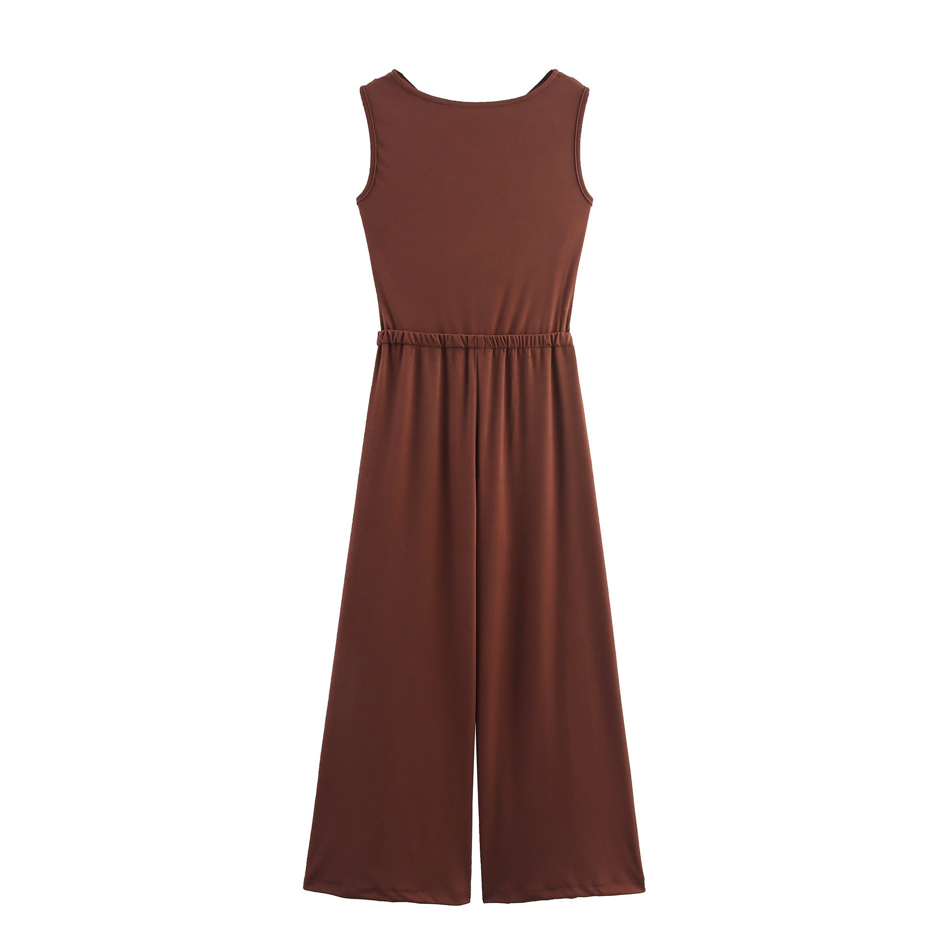 Trendy V Neck Pleated Sleeveless Wide Leg Casual Jumpsuit