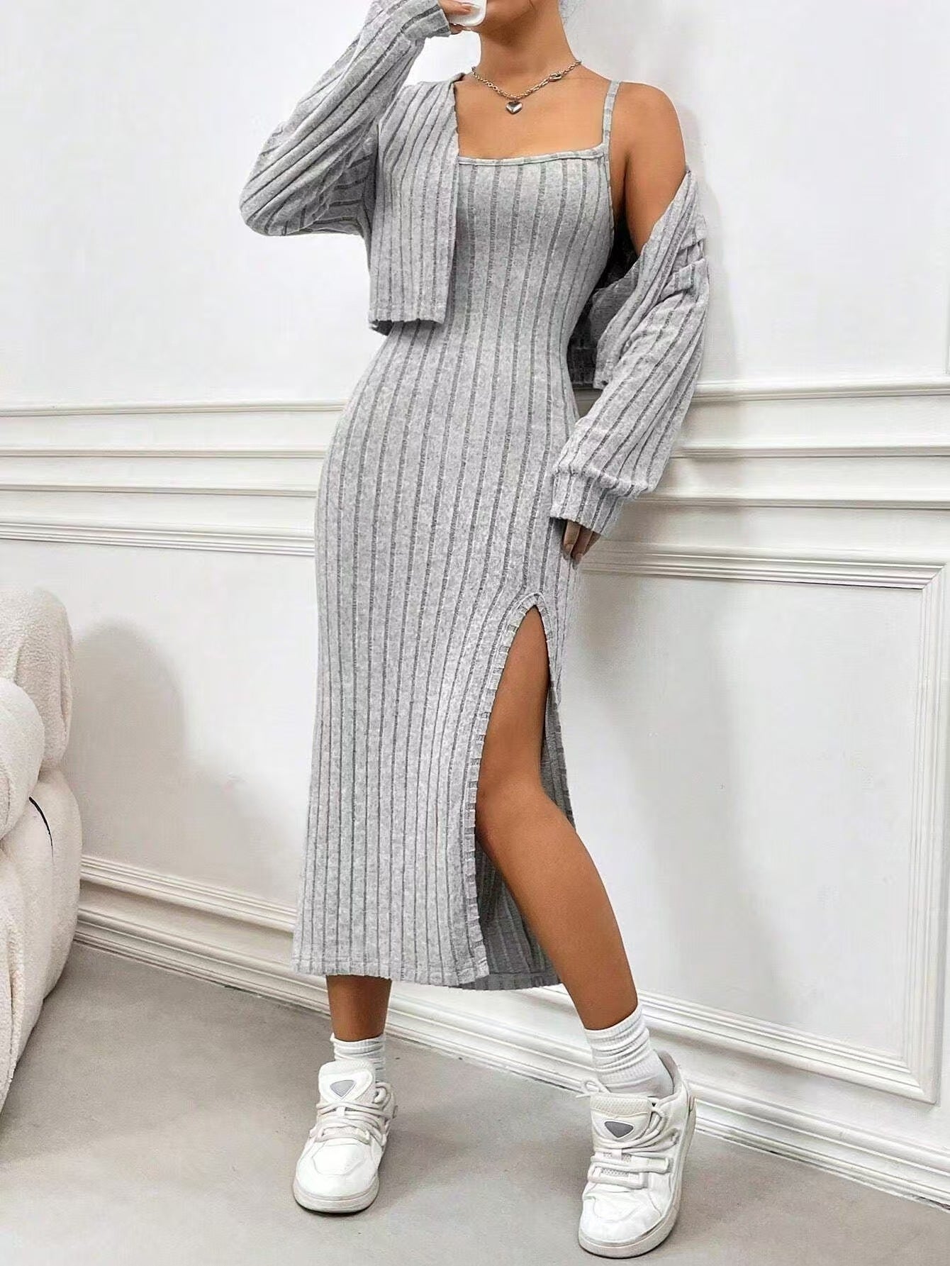 Two-Piece Long Sleeve Knit Dress Set