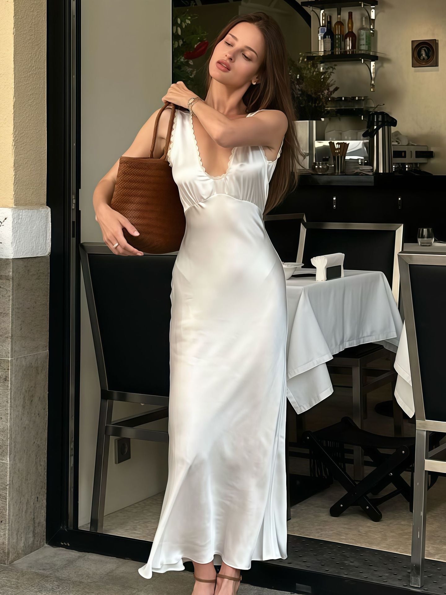 White Sleeveless High-End French Luxury Long Dress