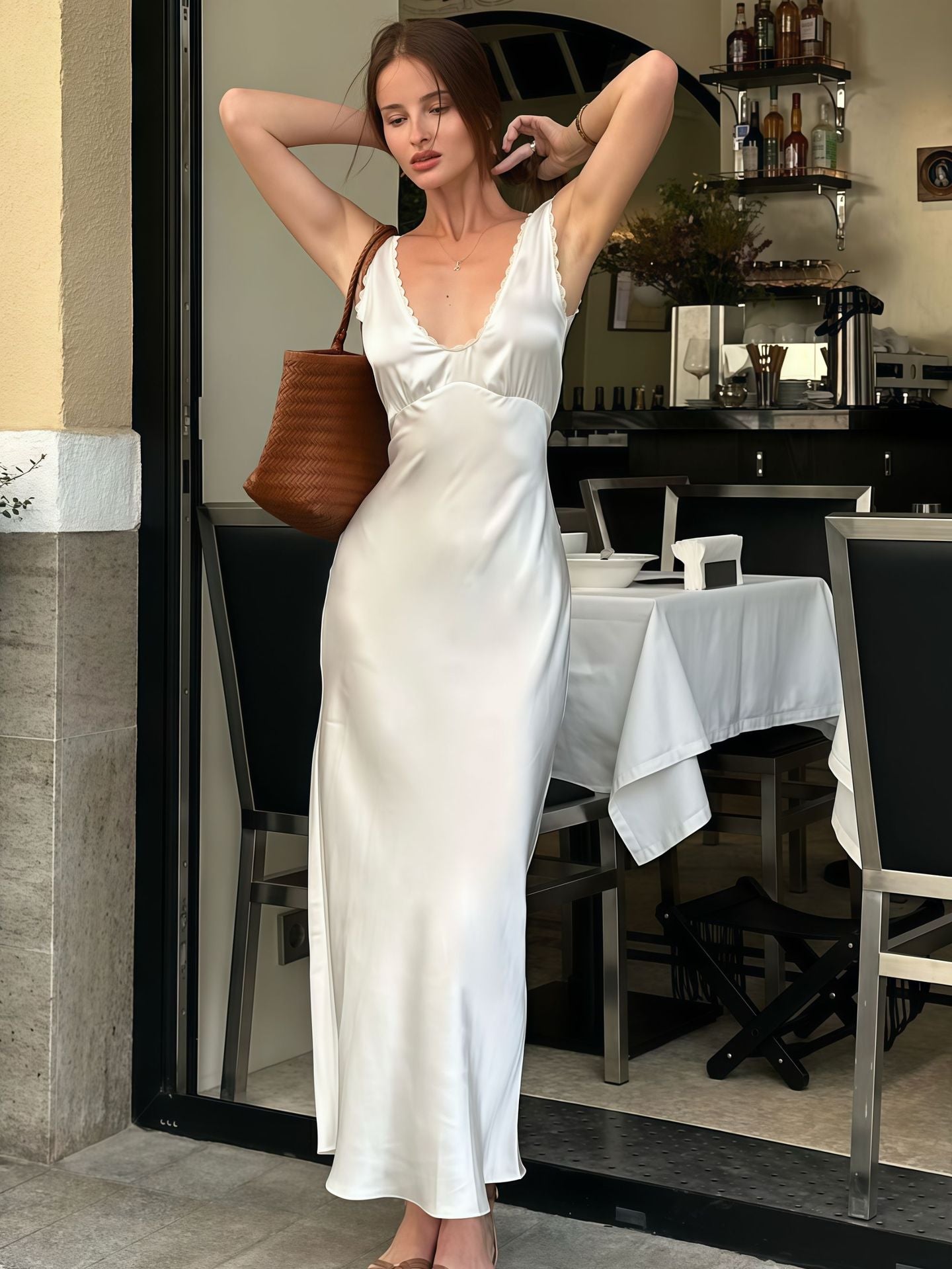 White Sleeveless High-End French Luxury Long Dress