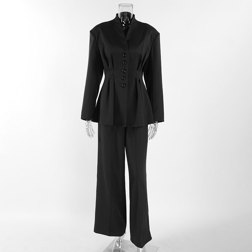 Women’s Co Ord Set Black Slim-Fit Blazer & Trousers Suit (Wool Blend)