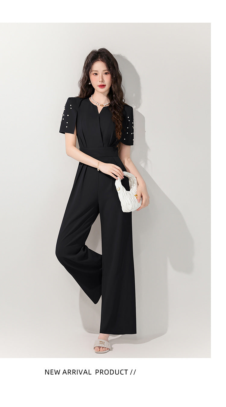 Women’s Co Ord Set French Style Wide-Leg Jumpsuit with Zipper Front